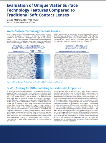 Evaluation of Unique Water Surface Technology Features Compared to Traditional Soft Contact Lenses Evaluation of Unique Water Surface Technology Features Compared to Traditional Soft Contact Lenses