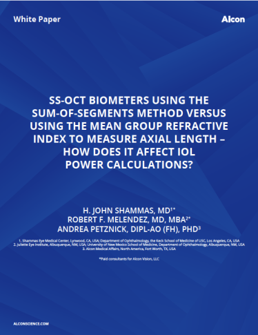 SS-OCT biometers using the Sum- of-Segments method versus using the Mean Group Refractive Index to measure axial length – how does it affect IOL power calculations? SS-OCT biometers using the Sum- of-Segments method versus using the Mean Group Refractive Index to measure axial length – how does it affect IOL power calculations?