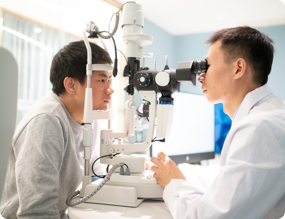 Patient and ophthalmologist during eye examination